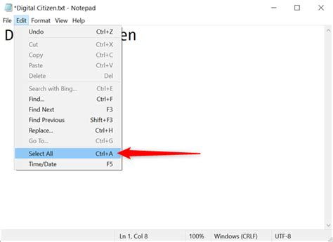 how to highlight in notepad windows