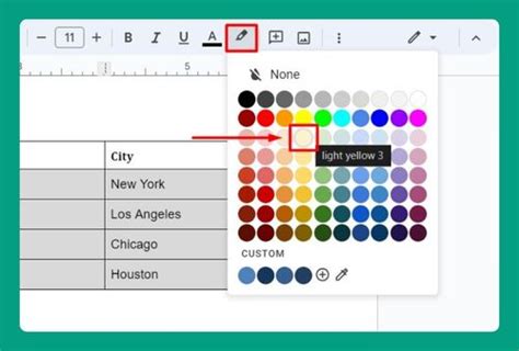 how to highlight table cells in google docs