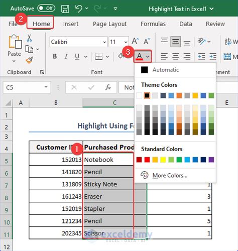 how to highlight text color in excel