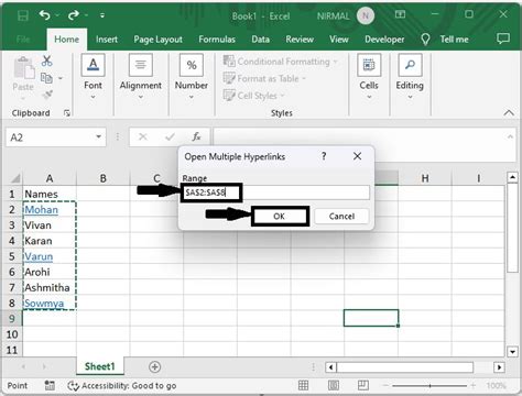 how to hyperlink multiple cells in excel at once