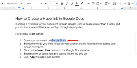 how to hyperlink pages in google docs