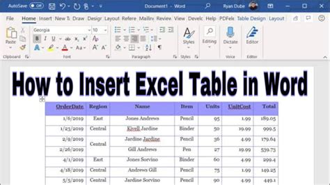 how to import excel table into word doc