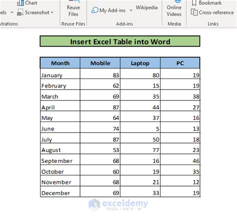 how to import excel table into word document