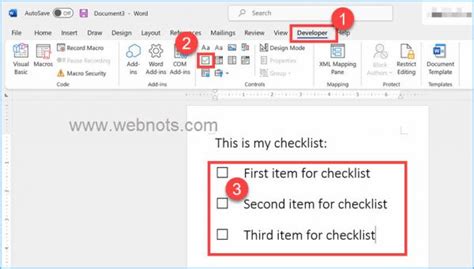 how to include checklist in word