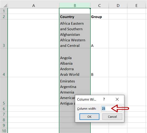 how to increase column size in ms excel