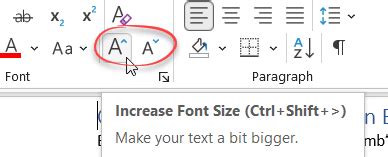 how to increase the size of text in word