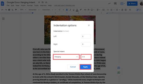 how to indent on google docs app