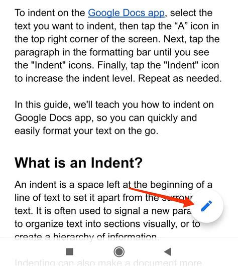 how to indent on google docs app android