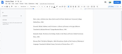 how to indent references in google docs