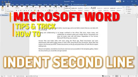 how to indent the second line on microsoft word