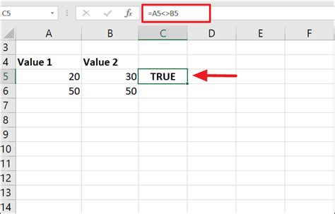 how to indicate not equal to in excel