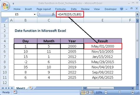 how to input date in excel using formula