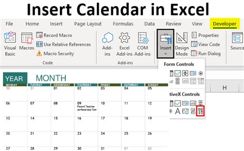 how to insert a calendar in excel spreadsheet