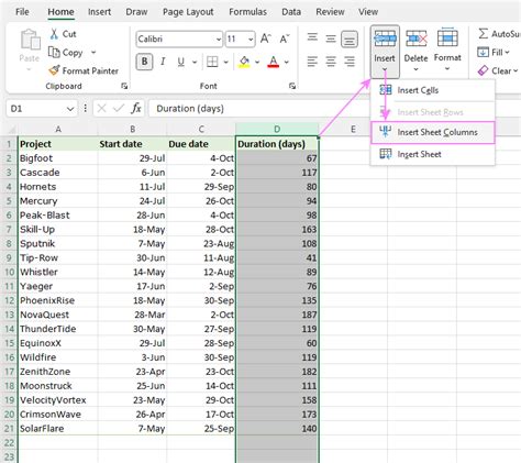 how to insert a column in an existing table