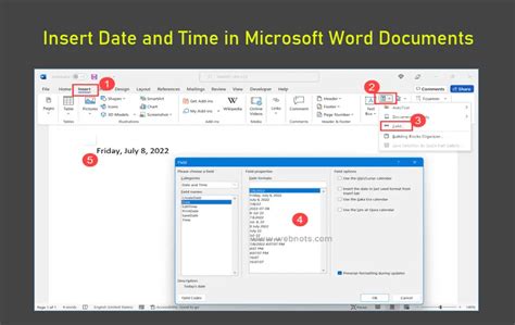 how to insert a date in word developer