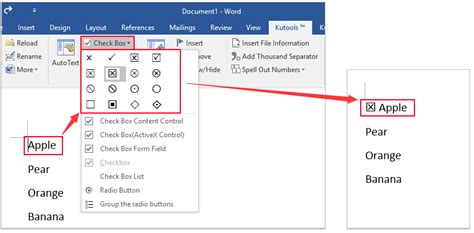 how to insert a fillable checkbox in a word document
