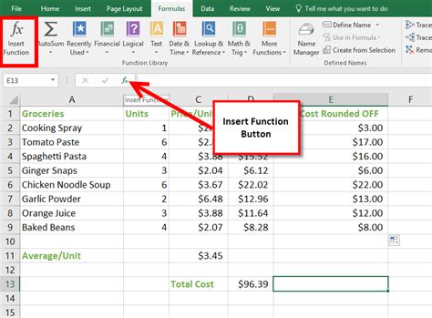 how to insert a function on excel