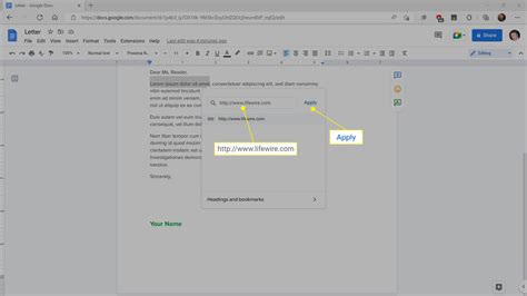 how to insert a hyperlink into google docs