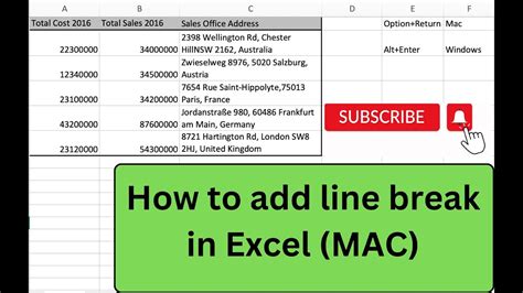 how to insert a line in excel cell on mac