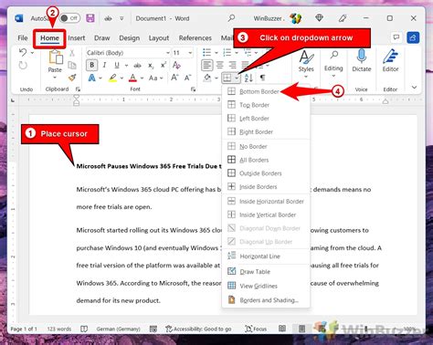 how to insert a line in word online