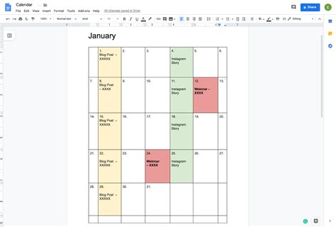 how to insert a monthly calendar in google docs
