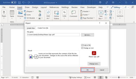 how to insert a pdf doc in word