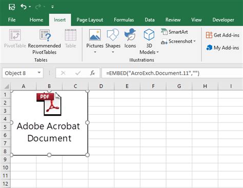 how to insert a pdf file in excel 365