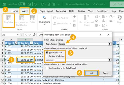 how to insert a pivot table from excel to word