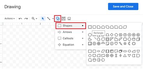 how to insert a rectangle shape in google docs