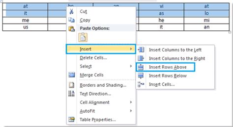 How To Insert A Row Before A Table In Word