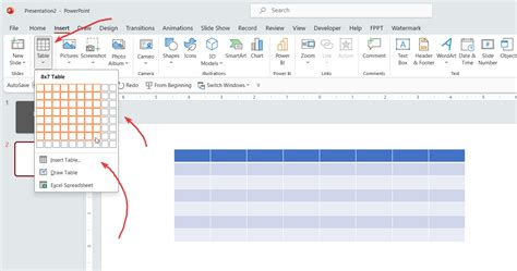 how to insert a table in a table in powerpoint