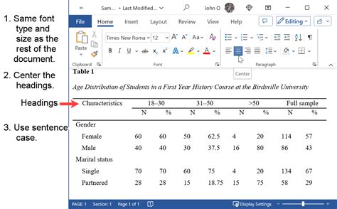how to insert a table in apa format