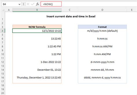 how to insert actual time in excel