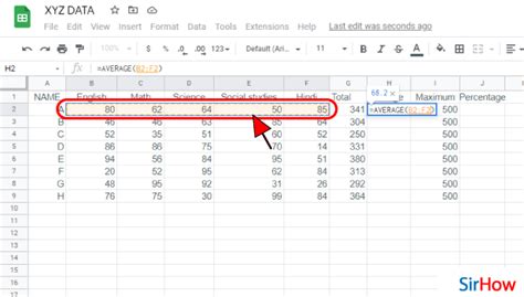 how to insert an average formula in google sheets