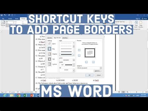how to insert border in word shortcut key