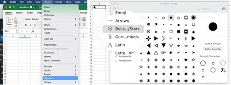 how to insert bullets in excel in mac