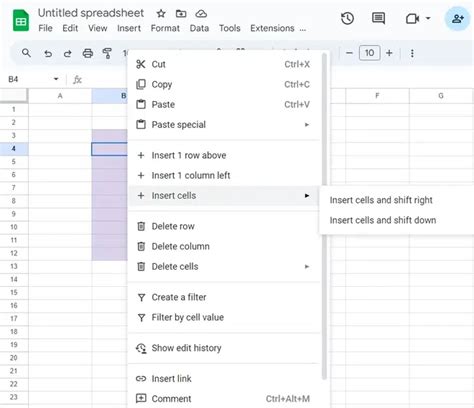how to insert cells in google sheets