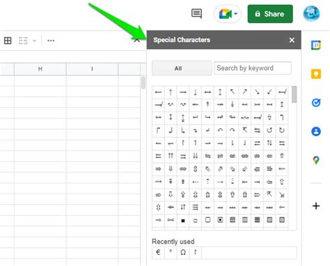 how to insert characters in google sheets