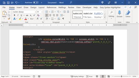 how to insert code box in word