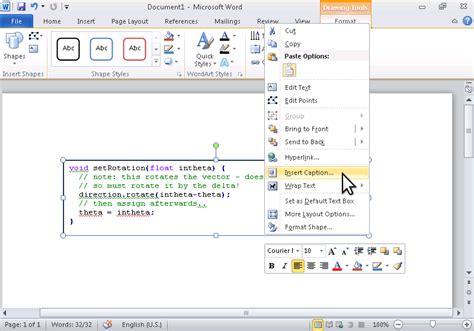 how to insert code in word document