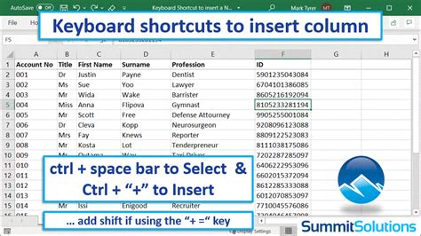 how to insert column in excel keyboard shortcut
