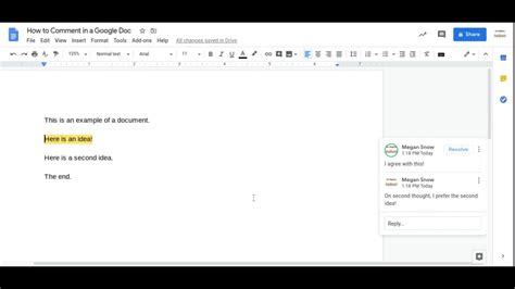 how to insert comment on google docs