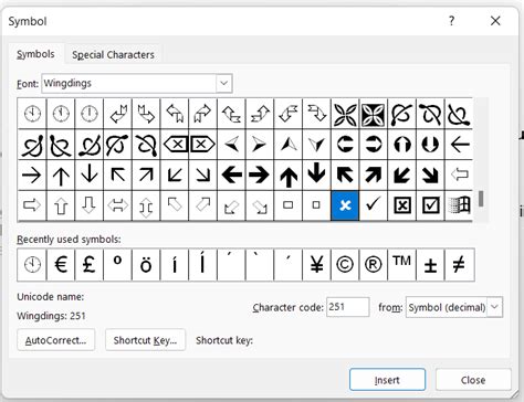 how to insert cross symbol in word