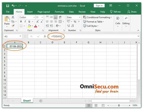 how to insert current date without time in excel
