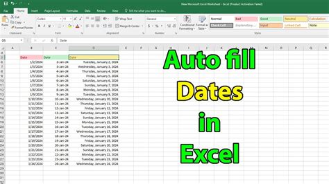 how to insert dates in excel automatically in row
