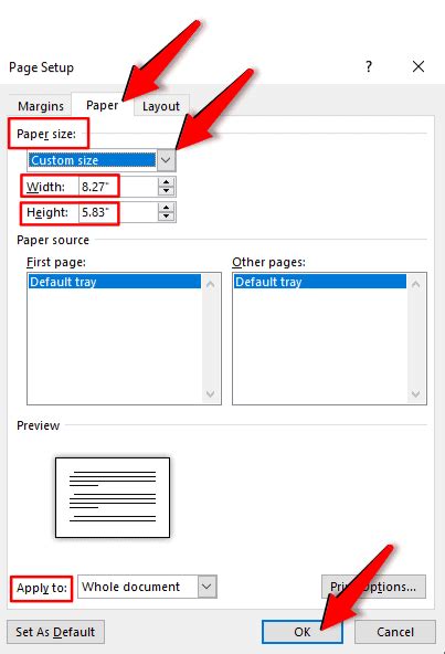 how to insert different page size in word