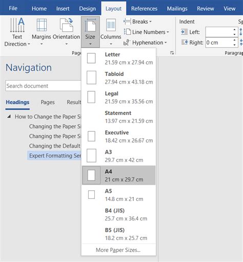 how to insert different paper size in word
