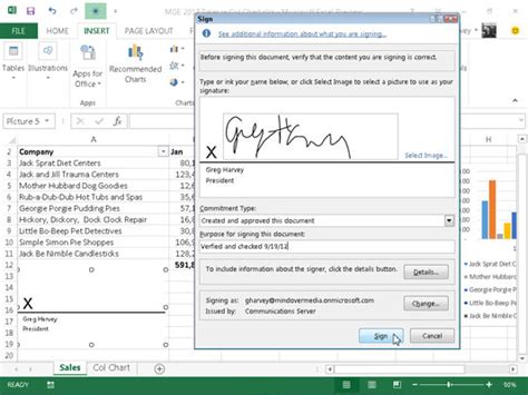 how to insert digital signature in excel file