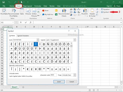 how to insert email symbol in excel
