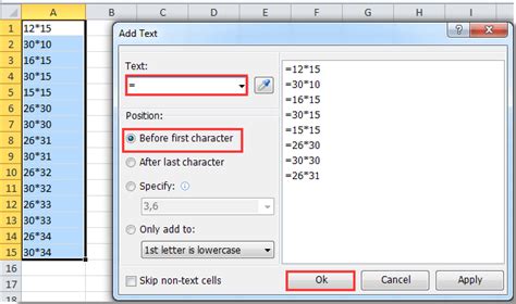how to insert equal sign in excel